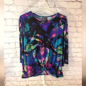 Clara Sun Woo Floral Colorful Tunic Quarter Sleeve 3X Artsy Top